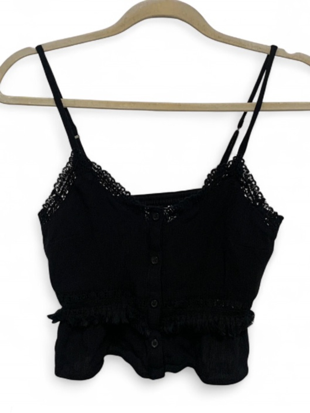 Hollister Black Lace-Trim Button Front Crop Top